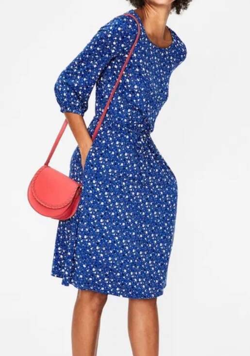 Boden Dresses & Skirts - Boden Dress Size US 10L Blue White Star Floral Drawstring Jersey 10 Long Tall